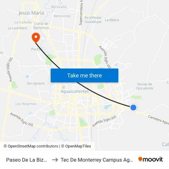 Paseo De La Biznaga, 10 to Tec De Monterrey Campus Aguascalientes map