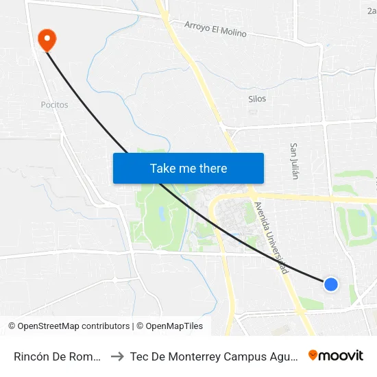 Rincón De Romos, 305 to Tec De Monterrey Campus Aguascalientes map