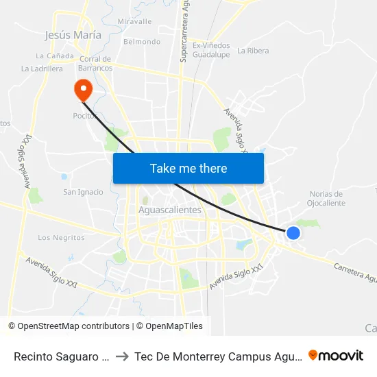 Recinto Saguaro 204, 33 to Tec De Monterrey Campus Aguascalientes map