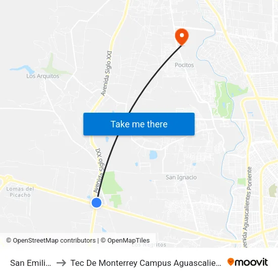 San Emilion to Tec De Monterrey Campus Aguascalientes map