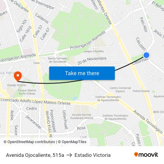 Avenida Ojocaliente, 515a to Estadio Victoria map