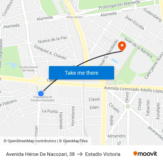 Avenida Héroe De Nacozari, 38 to Estadio Victoria map