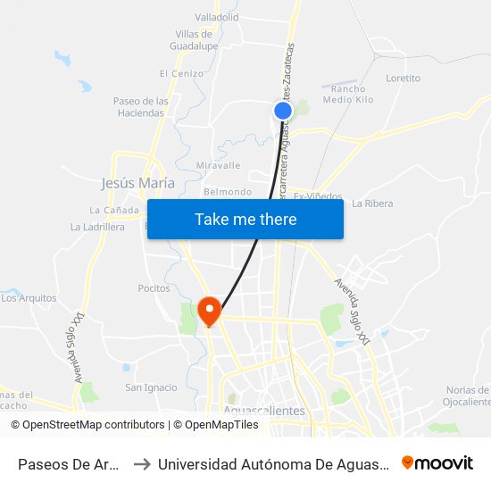 Paseos De Argenta to Universidad Autónoma De Aguascalientes map