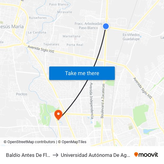 Baldío Antes De Flextronix to Universidad Autónoma De Aguascalientes map
