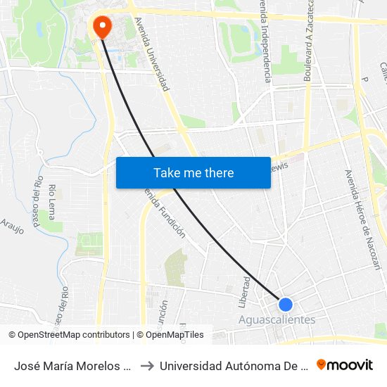 José María Morelos Y Pavón, 301 to Universidad Autónoma De Aguascalientes map