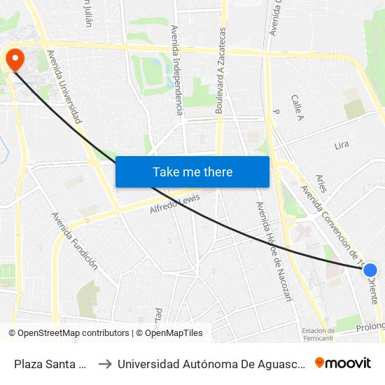 Plaza Santa Anita to Universidad Autónoma De Aguascalientes map