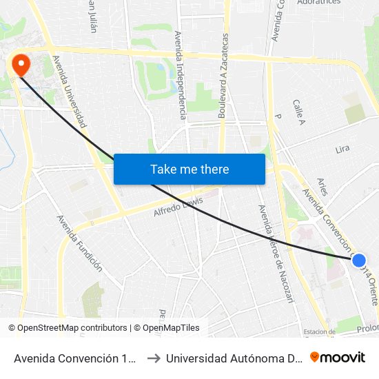 Avenida Convención 1914 Oriente, 901 to Universidad Autónoma De Aguascalientes map