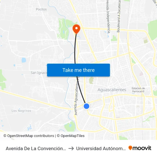 Avenida De La Convención De 1914 Poniente, 1308 to Universidad Autónoma De Aguascalientes map