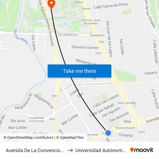 Avenida De La Convencion De 1914 Norte, 2204 to Universidad Autónoma De Aguascalientes map