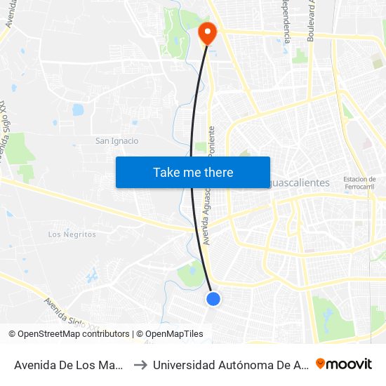 Avenida De Los Maestros, 704 to Universidad Autónoma De Aguascalientes map