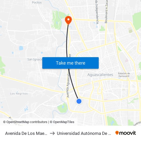 Avenida De Los Maestros, 1109 to Universidad Autónoma De Aguascalientes map