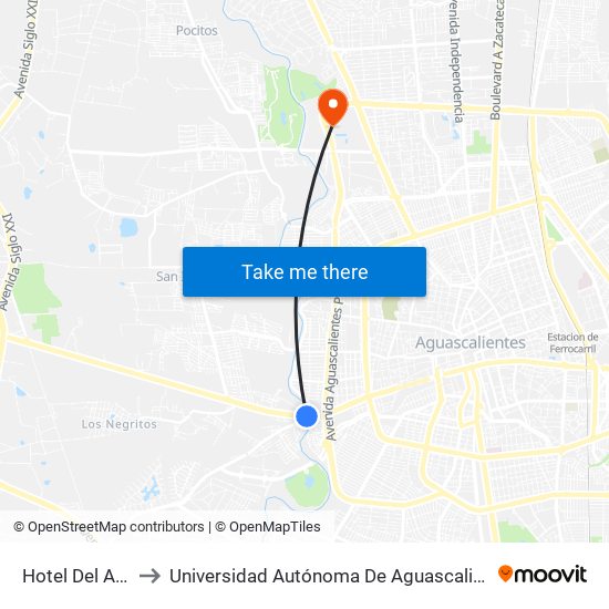 Hotel Del Alba to Universidad Autónoma De Aguascalientes map