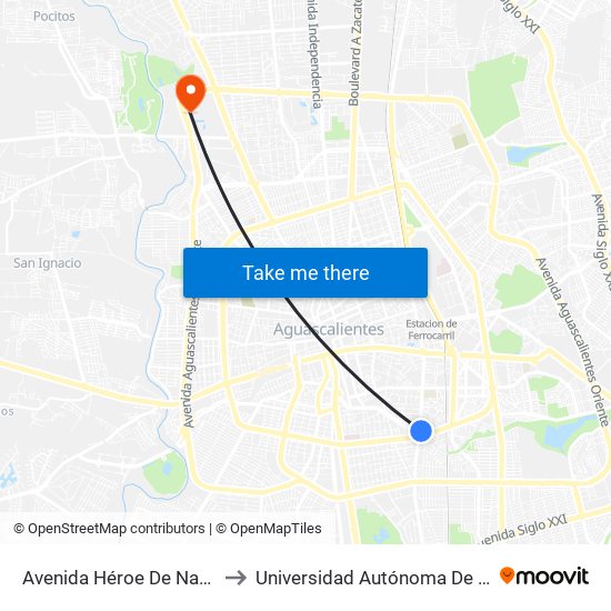 Avenida Héroe De Nacozari, 1406b to Universidad Autónoma De Aguascalientes map
