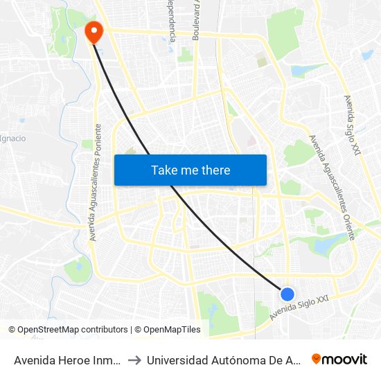 Avenida Heroe Inmortal, 403 to Universidad Autónoma De Aguascalientes map