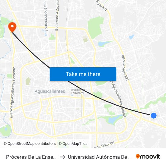 Próceres De La Enseñanza, 1307 to Universidad Autónoma De Aguascalientes map