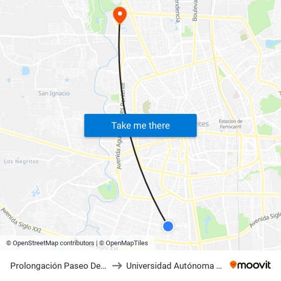 Prolongación Paseo De La Asunción, 201 to Universidad Autónoma De Aguascalientes map