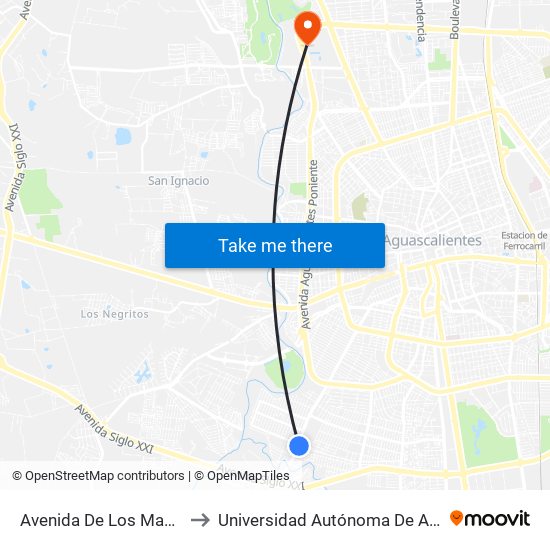 Avenida De Los Maestros, 108 to Universidad Autónoma De Aguascalientes map