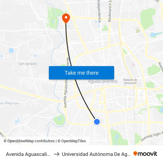 Avenida Aguascalientes Sur to Universidad Autónoma De Aguascalientes map
