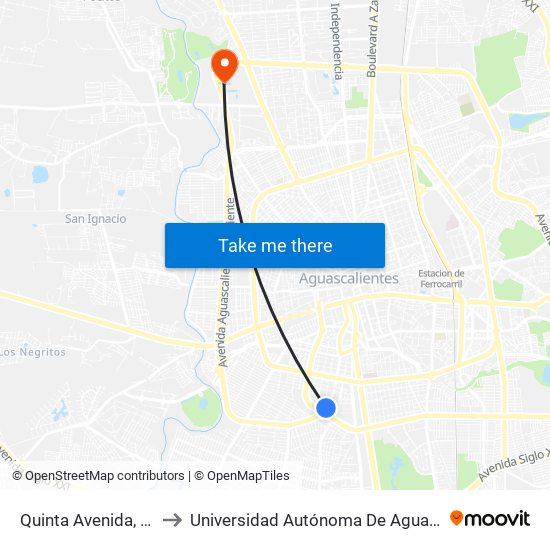 Quinta Avenida, 1001d to Universidad Autónoma De Aguascalientes map