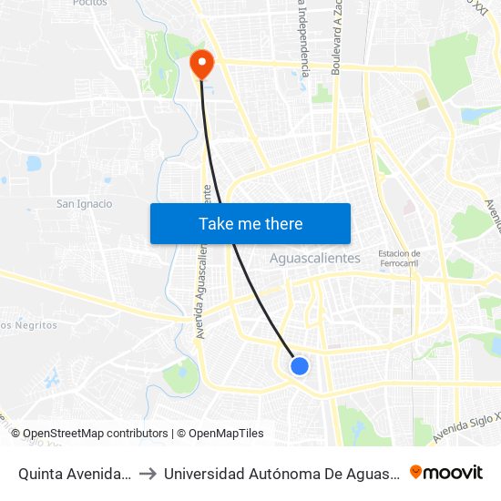 Quinta Avenida, 813 to Universidad Autónoma De Aguascalientes map
