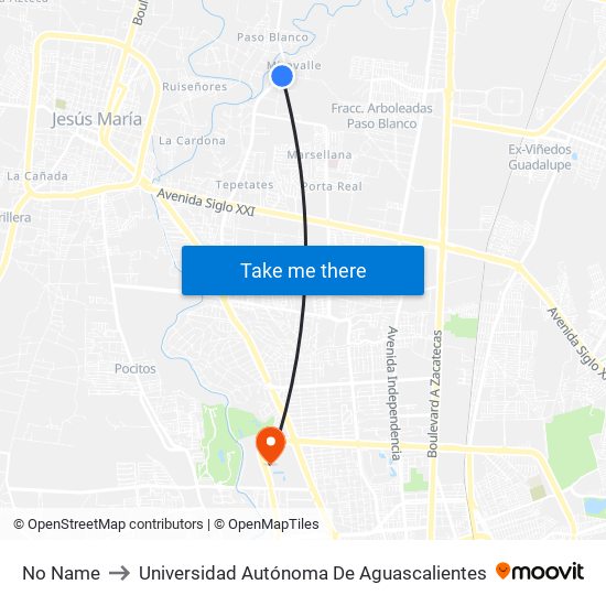 No Name to Universidad Autónoma De Aguascalientes map