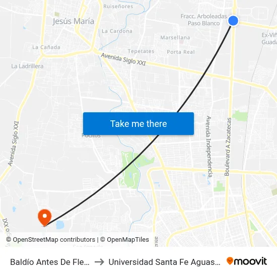Baldío Antes De Flextronix to Universidad Santa Fe Aguascalientes map