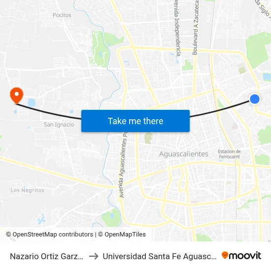 Nazario Ortiz Garza, 702 to Universidad Santa Fe Aguascalientes map