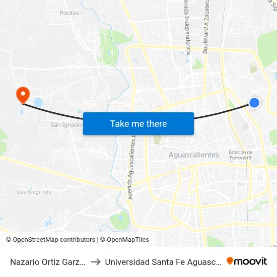 Nazario Ortiz Garza, 406 to Universidad Santa Fe Aguascalientes map