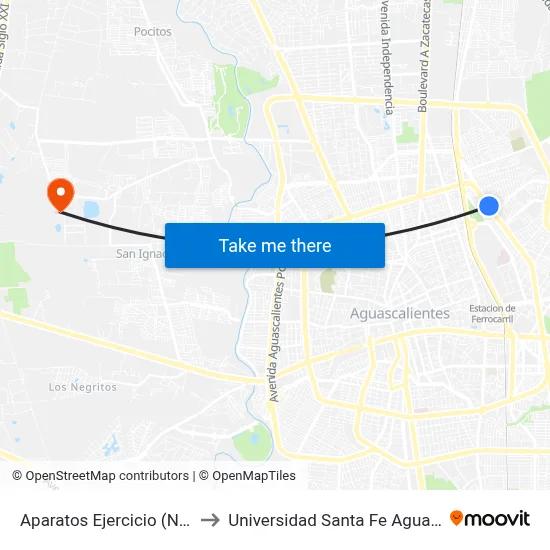 Aparatos Ejercicio (No Oficial) to Universidad Santa Fe Aguascalientes map