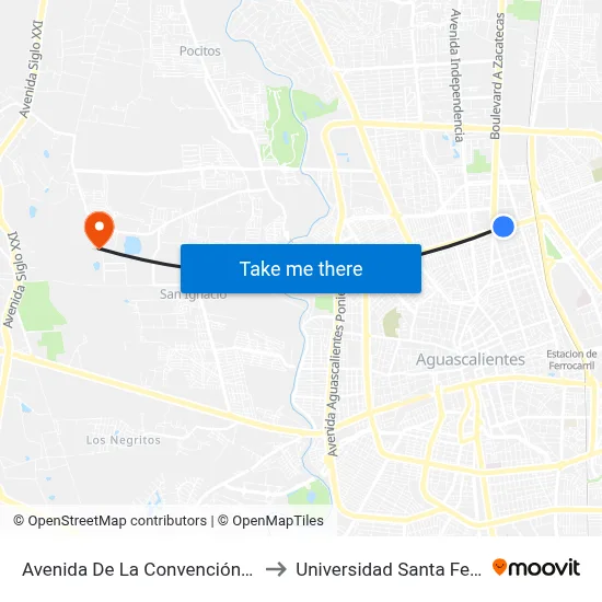 Avenida De La Convención De 1914 Norte, 308 to Universidad Santa Fe Aguascalientes map