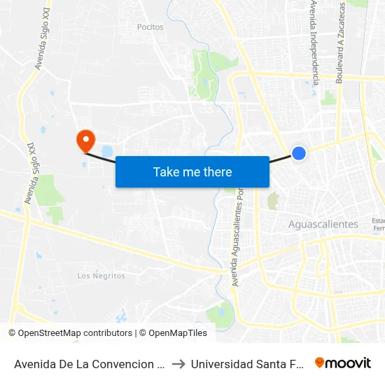 Avenida De La Convencion De 1914 Norte, 1401 to Universidad Santa Fe Aguascalientes map