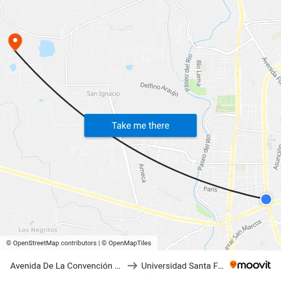 Avenida De La Convención De 1914 Poniente, 104 to Universidad Santa Fe Aguascalientes map