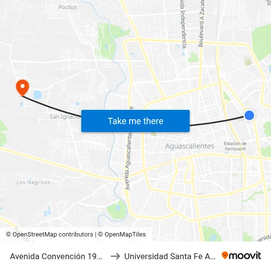 Avenida Convención 1914 Oriente, 901 to Universidad Santa Fe Aguascalientes map