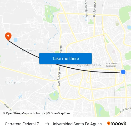 Carretera Federal 70, 2088 to Universidad Santa Fe Aguascalientes map