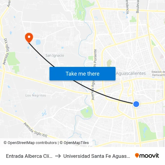 Entrada Alberca Clínica 1 to Universidad Santa Fe Aguascalientes map