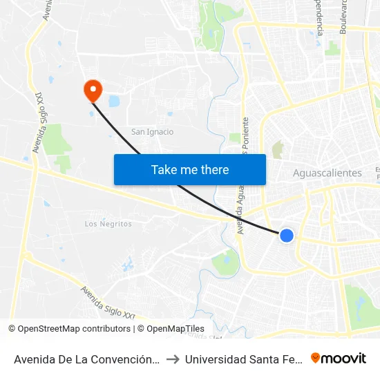Avenida De La Convención De 1914 Sur, 1005 to Universidad Santa Fe Aguascalientes map