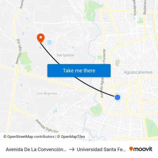 Avenida De La Convención De 1914 Sur, 1016 to Universidad Santa Fe Aguascalientes map