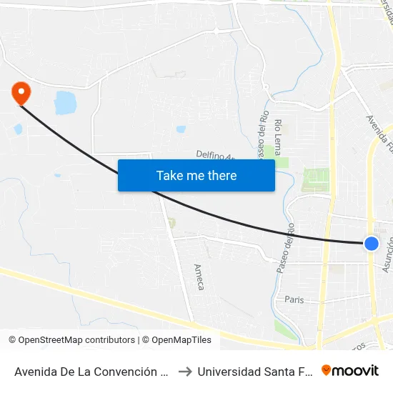 Avenida De La Convención De 1914 Poniente, 821 to Universidad Santa Fe Aguascalientes map