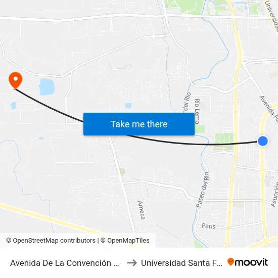 Avenida De La Convención De 1914 Poniente, 1620 to Universidad Santa Fe Aguascalientes map