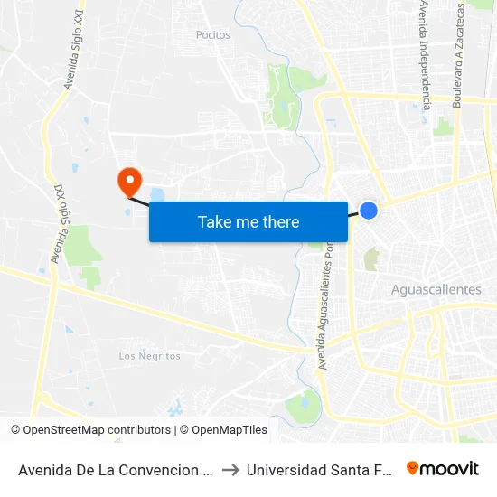 Avenida De La Convencion De 1914 Norte, 2204 to Universidad Santa Fe Aguascalientes map