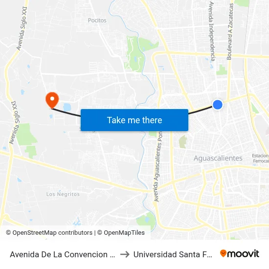 Avenida De La Convencion De 1914 Norte, 303b to Universidad Santa Fe Aguascalientes map
