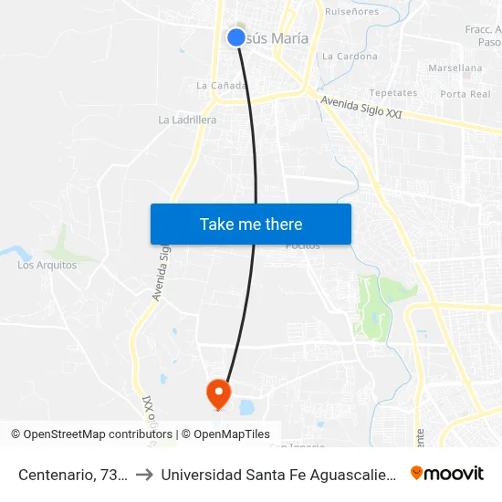 Centenario, 734a to Universidad Santa Fe Aguascalientes map