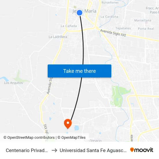 Centenario Privada, 502 to Universidad Santa Fe Aguascalientes map