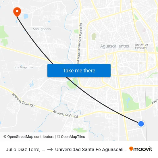 Julio Diaz Torre, 207 to Universidad Santa Fe Aguascalientes map