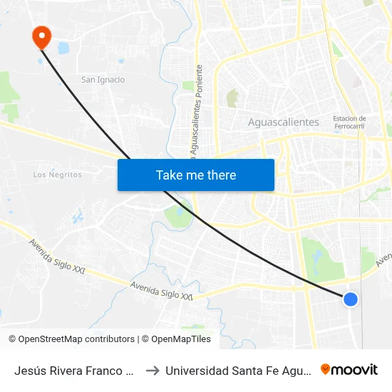 Jesús Rivera Franco C-18e, 605 to Universidad Santa Fe Aguascalientes map