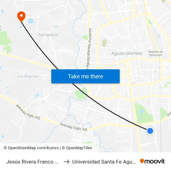 Jesús Rivera Franco C-18e, 409 to Universidad Santa Fe Aguascalientes map