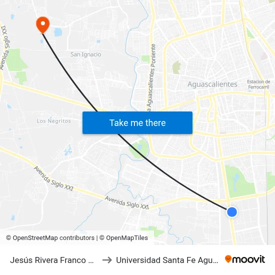 Jesús Rivera Franco C-18e, 103 to Universidad Santa Fe Aguascalientes map