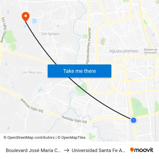 Boulevard José María Chávez, 1902a to Universidad Santa Fe Aguascalientes map