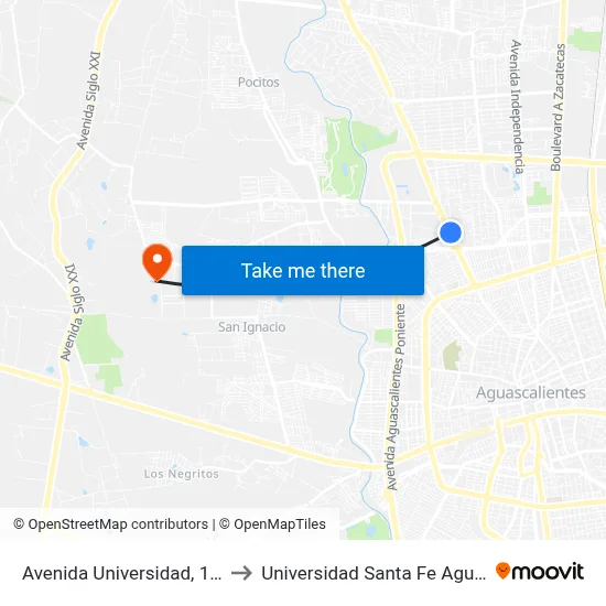 Avenida Universidad, 1901a(601) to Universidad Santa Fe Aguascalientes map