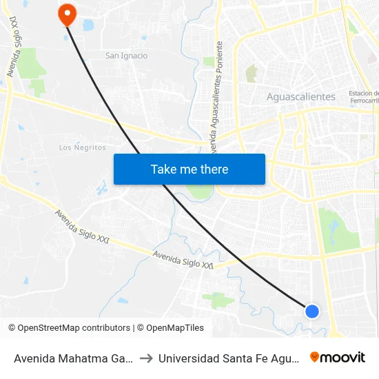 Avenida Mahatma Gandhi, 234 to Universidad Santa Fe Aguascalientes map